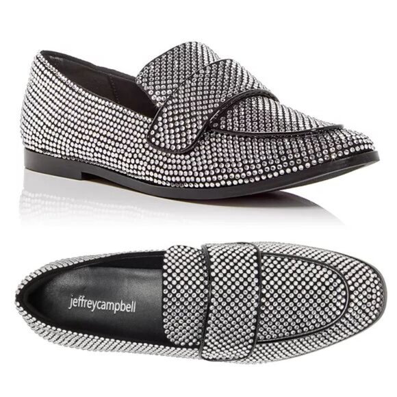 Jeffrey Campbell Velvit Penny Loafers Size 8 Rhinestone Apron Toe Flats NEW - Picture 1 of 12
